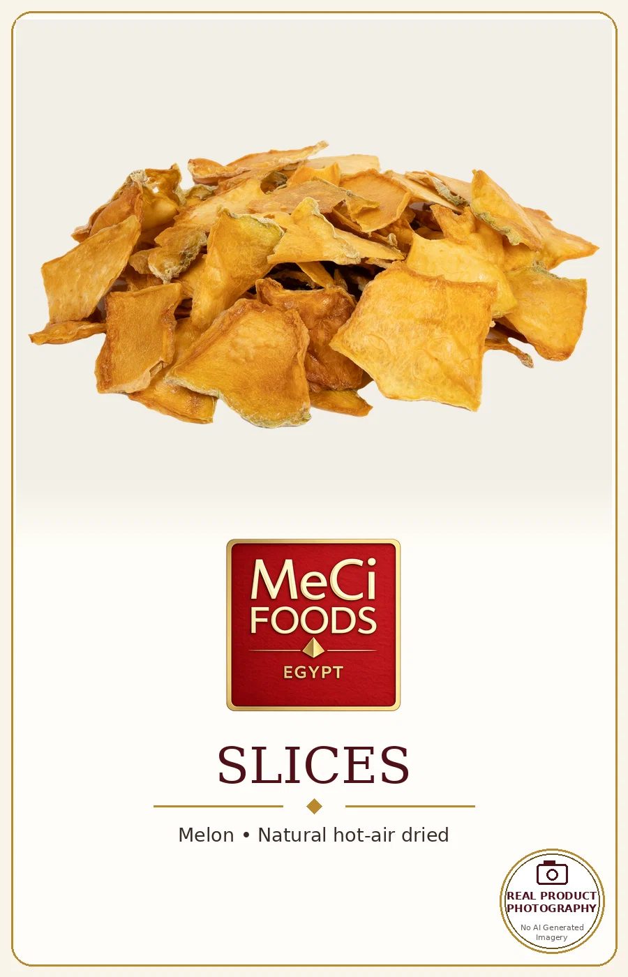 Dried melon chips on velvet background