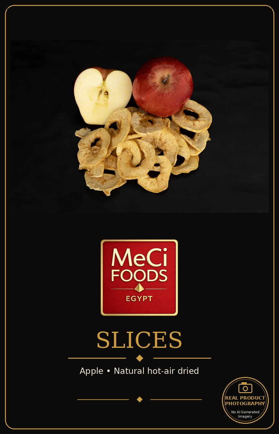 Fresh and dried apple, studio black background