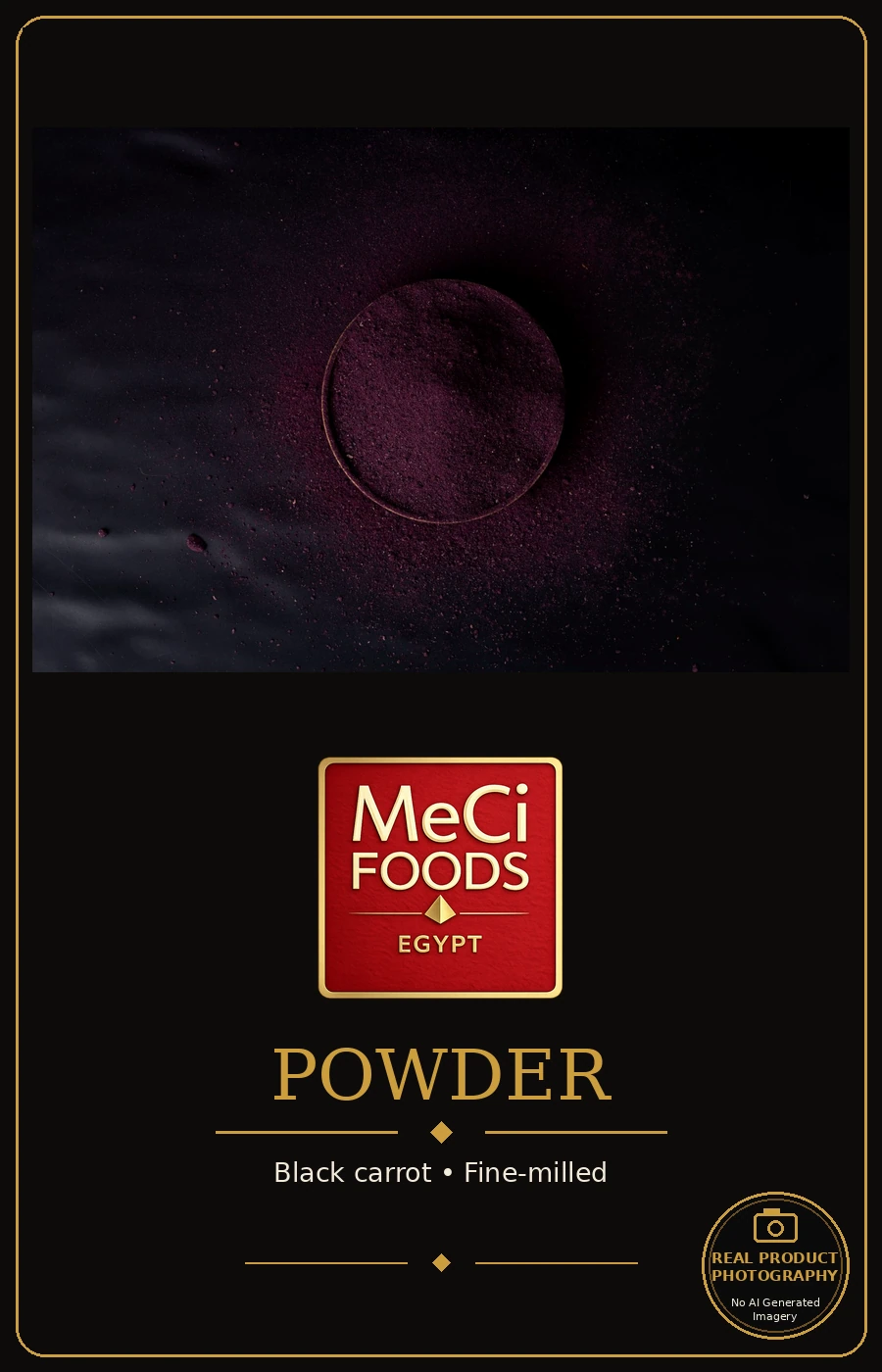 Black carrot powder in a wooden bowl