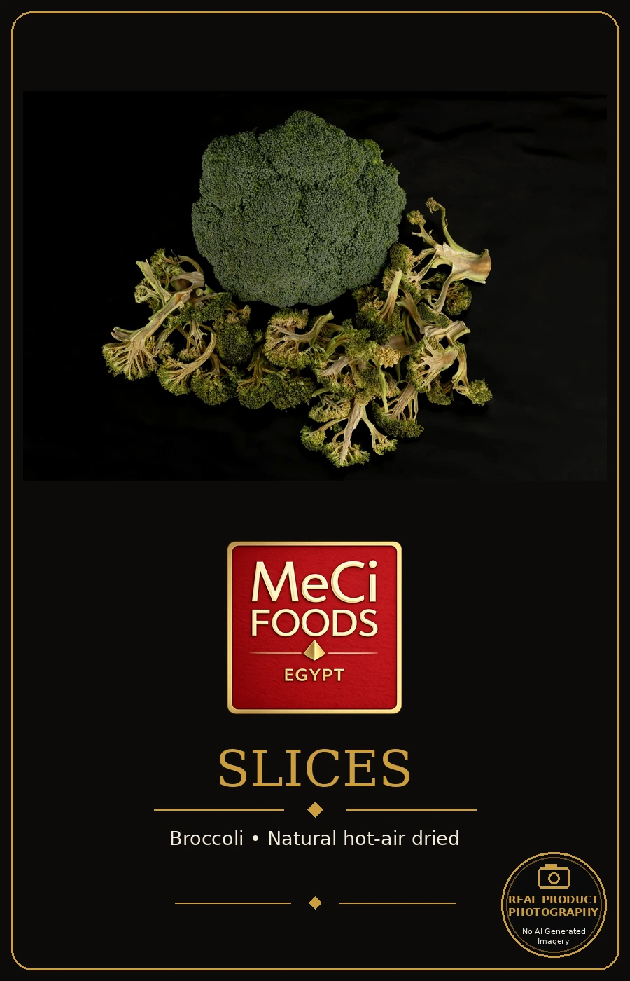 Fresh and dried broccoli, studio black background