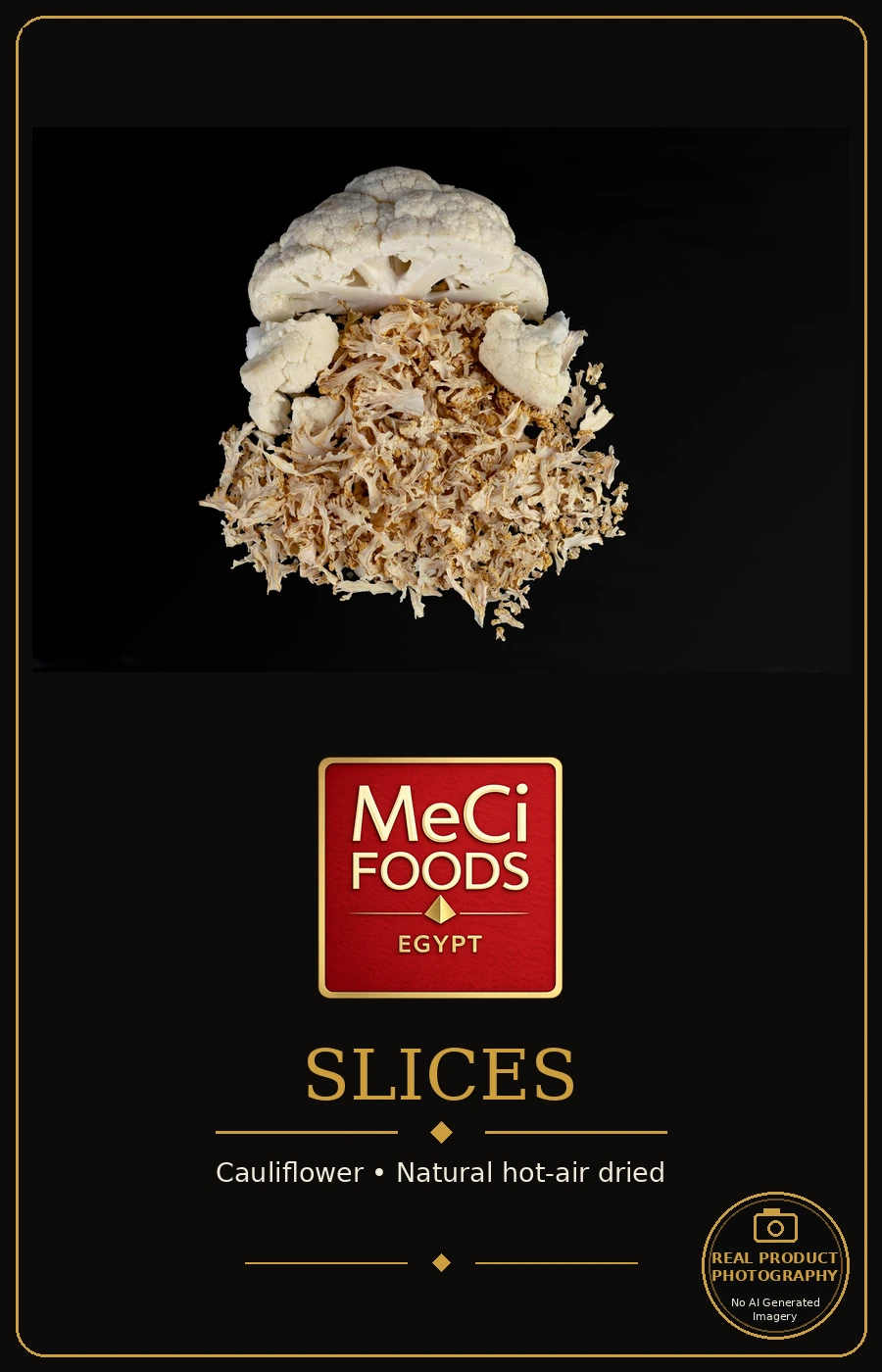 Fresh and dried cauliflower, studio black background
