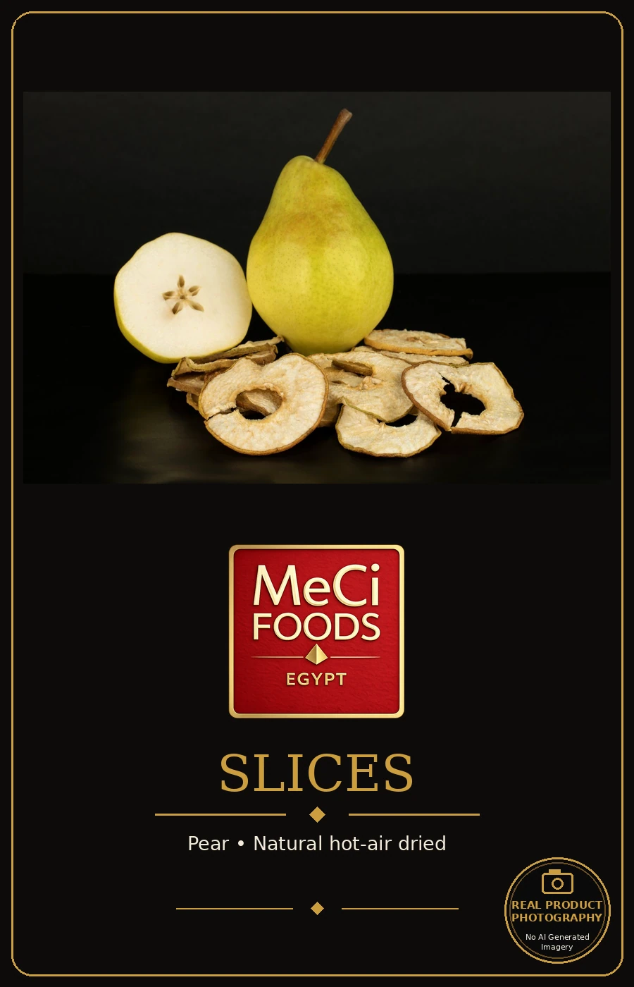 Fresh and dried pear, studio black background