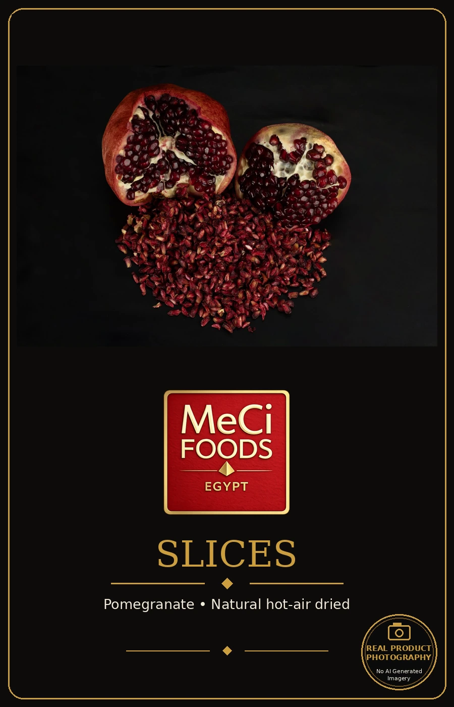 Pomegranate and dried arils, studio black background