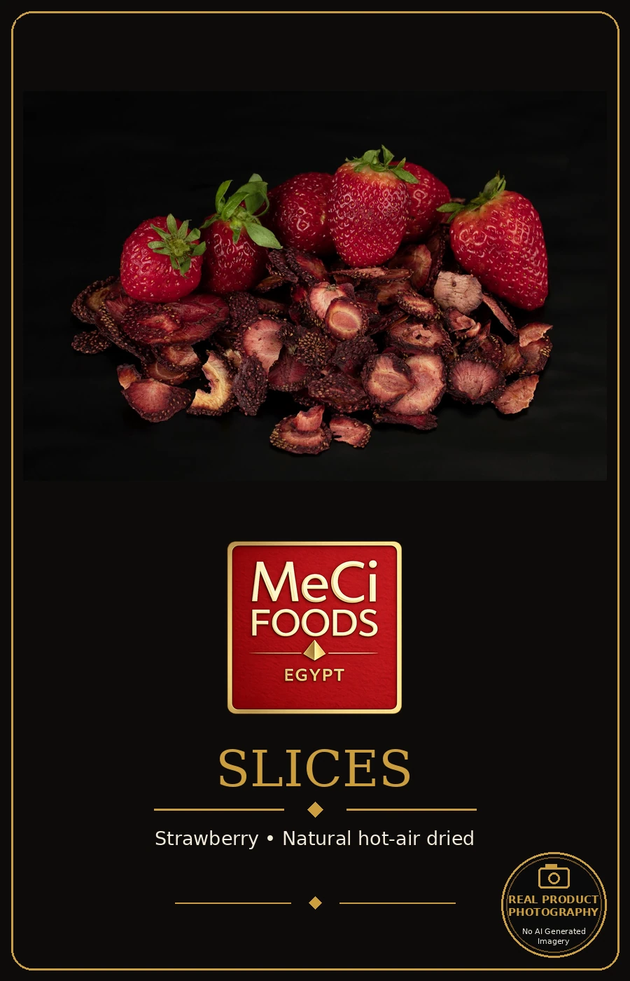 Fresh and dried strawberry, studio black background