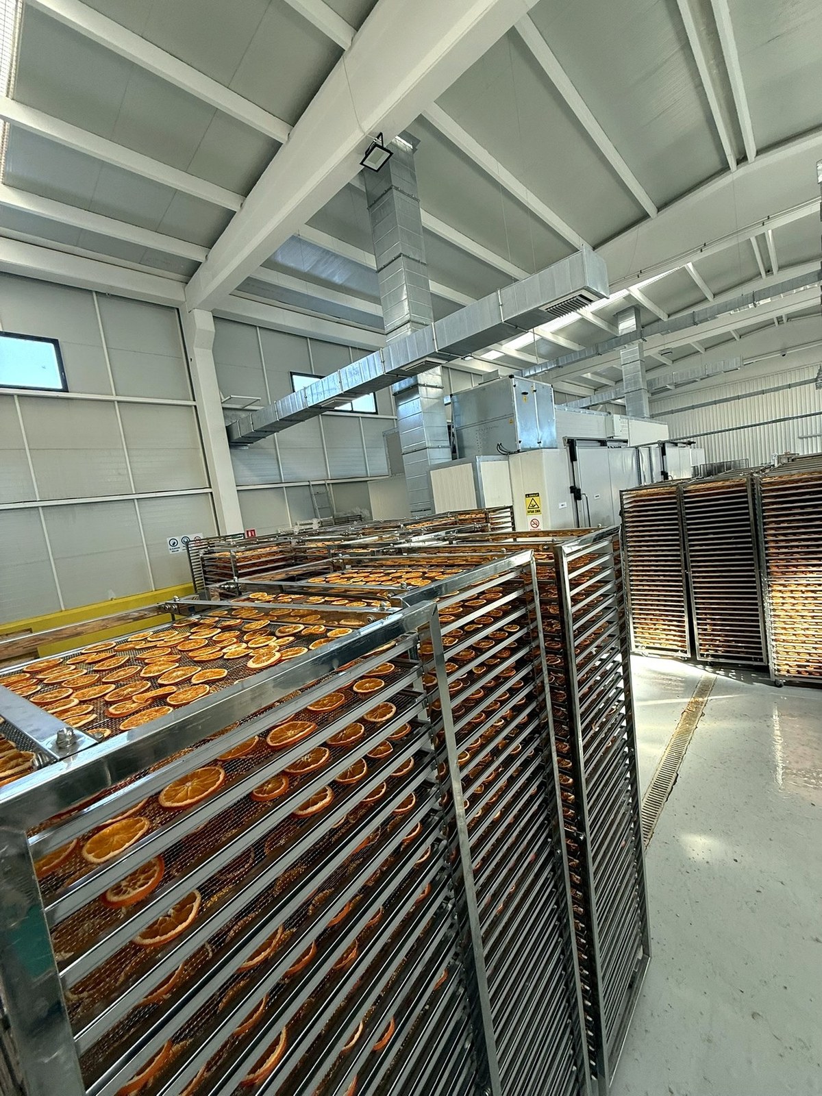 Loaded drying racks awaiting the tunnel